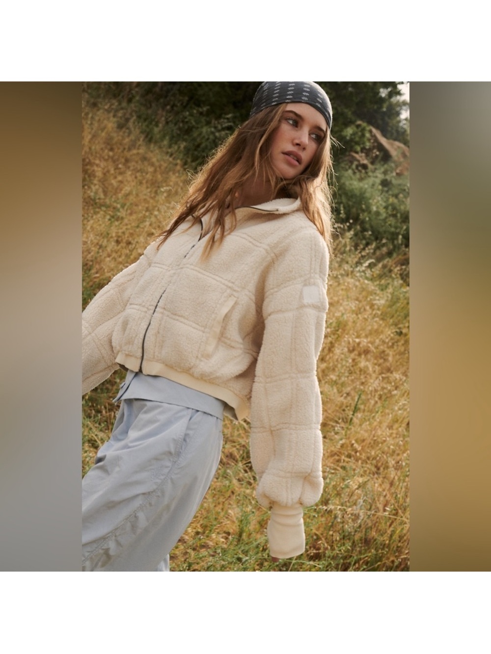 Free People FP Movement Outward Bounds Fleece Cream White Bomber Zip Up L - Picture 2 of 7